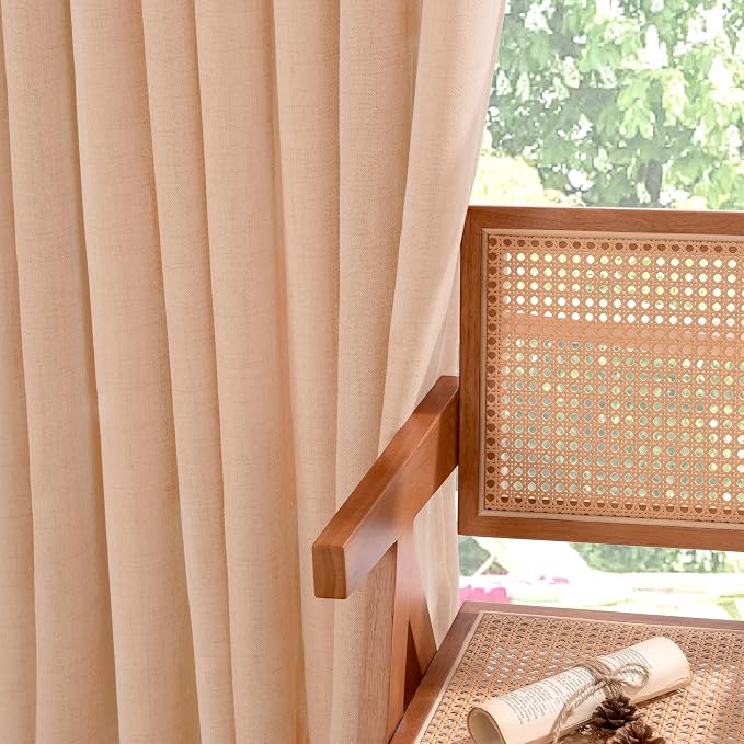 YoungsTex Peach Linen Curtains 84 Inch Length for Living Room 2 Panels | Light Filtering Drapes with Bronze Grommet for Dining Bedroom Window, 52 x 84 Inch