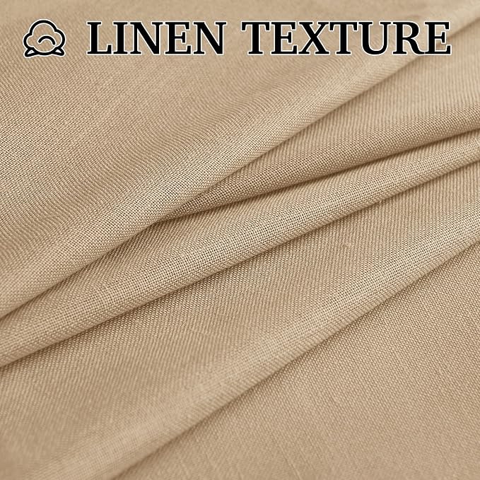 RYB HOME Farmhouse Boho Linen Sheer Curtains 90 inches Long for Living Room | Flax Linen Blend, Light Filtering, Semi Sheer, Wrinkle Resistance, Back Tab, Dorm Dining Room, W52 x L90, 2 Panels, Camel