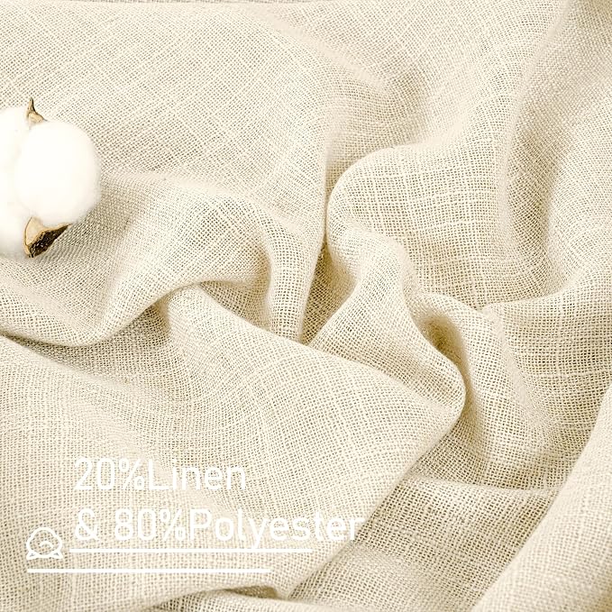 Beige Linen Sheer Curtains for Living Room 78 Inch Length 2 Panels | Faux Linen Textured, Light Filtering, Curtains for Bedroom, Farmhouse, Porch, Bronze Grommet, Boho Panels, 52 x 78 Inch