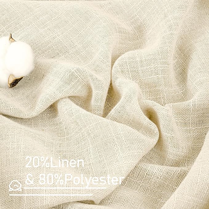 102 inches Long Sheer Linen Curtains 2 Panels, 52 x 102 Inch | Linen Textured, Light Filtering, Semi Sheer, Natural Boho Drapes for Living Room, Farmhouse, Rod Pocket Back Tab, Beige