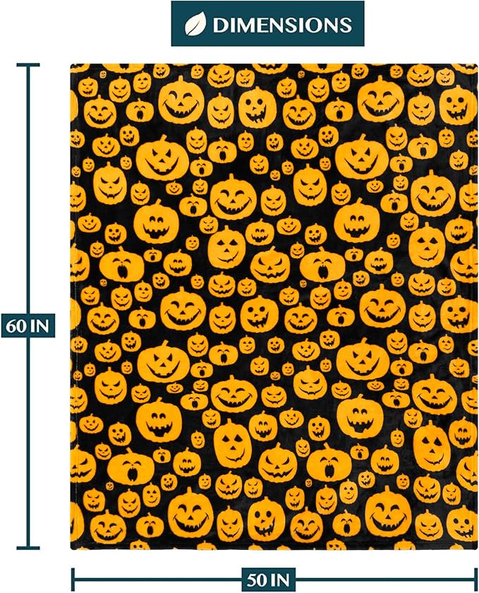 PAVILIA Halloween Throw Blanket | Orange Pumpkin Fall Fleece Blanket | Soft, Plush, Warm Black Fall Cabin Throw, 50x60 (Pumpkin Halloween)
