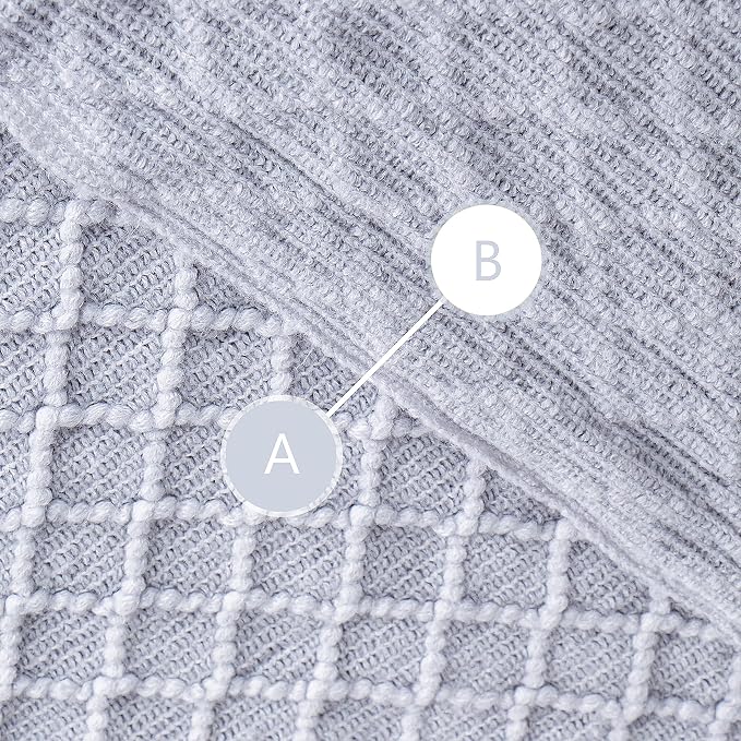 NTBAY Acrylic Knit Throw Blanket, 51 x 67, Light Grey Checkered | Lightweight Acrylic Wave-Knit Throw with 7 Inch Tassels for Sofa, Bed, Reading, Travel, and Decorative Layering