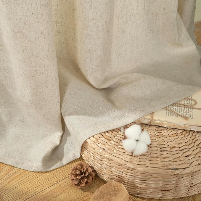 YoungsTex Burlap Linen Curtains with Grommet 84 Inch Length for Living Room, Natural Tan Light Filtering Drapes Privacy Semi Sheer for Farmhouse Bedroom, 2 Panels, 52 X 84 Inch