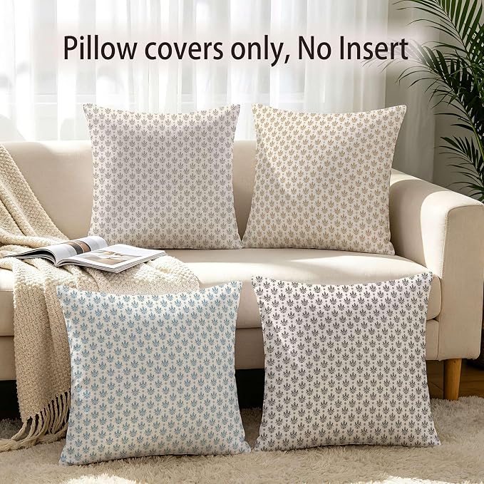 Hexagram Floral Pillow Covers 18x18, Vintage Blue Throw Pillow Covers | Aqua Blue, Set of 2, Farmhouse Neutral Decorative for Couch Pillows, Home Decor, Living Room, Bedroom, No Insert