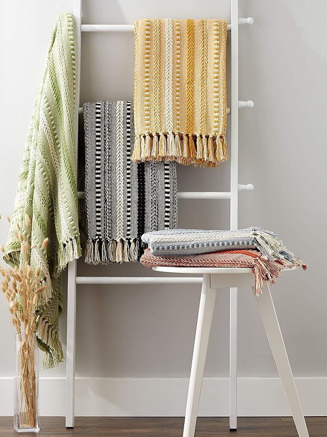 DII Braided Striped Decorative Throw Blanket, 50x60, Antique Green