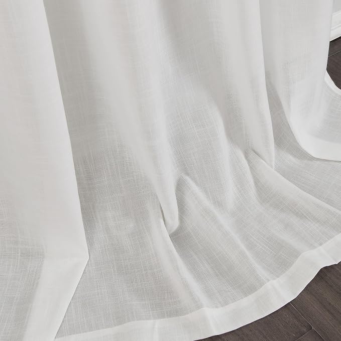Off White Linen Curtains 108 Inch Length for Living Room Bedroom 2 Panels Set Rod Pocket Light Filtering Semi Sheer Window Curtains 52 Inch Width Boho Farmhouse Linen Drapes, W52xL108