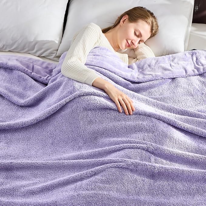 NEWCOSPLAY Knitted Throw Blanket for Couch Sofa Bed, Plush-Lavender,50"x60" | Super Soft Plush, Fuzzy Fluffy Microfiber, Lightweight Cozy Blanket for Room Decor, All Season Use