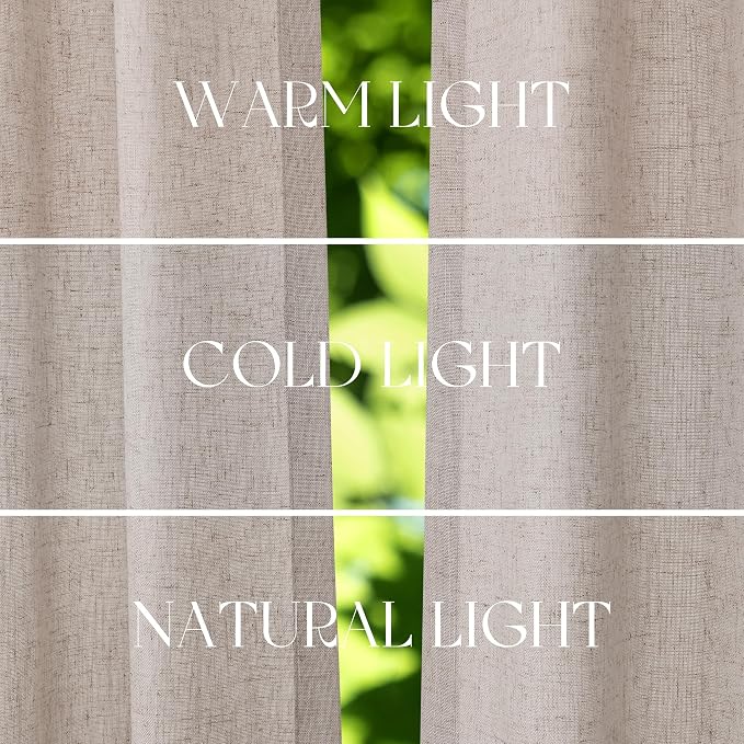 Jowels Oatmeal Linen Curtains 96 Inch Long 2 Panels for Living Room | Light Filtering Semi Sheer Curtain, Back Tab Pocket Pleated Look, Boho Farmhouse Textured Privacy Drapes for Bedroom Window