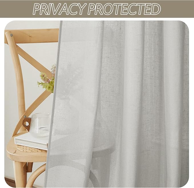 RYB HOME Bathroom Curtains Over Sink - Thick Flax Linen Semi Sheer Vertical Drapes Living Room Camper Curtain Privacy Protect Window Drapes Light Filters W 52 x L 36 inch, Light Grey, 2 Pack