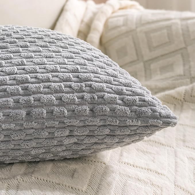 Set of 4 Grey Decorative Throw Pillow Covers 12x20 Inch Corduroy Pillow Covers for Bed Couch Sofa Living Room Soft Cushion Cases