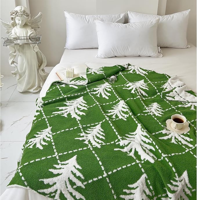 Ultra Soft Cozy Christmas Tree Green Pine Fluffy Microfiber Knitted Throw Blanket Lightweight Blanket for Sofa Couch Bed Travel 50"X60"¡­