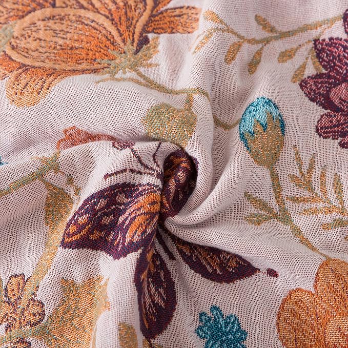 Phuryllic Boho Throw Blanket Queen Size, Soft Cozy Cotton Muslin Quilt Blanket for Bed Decor, Floral Patterned Couch Sofa Chair Cover, Vintage Farmhouse Cottage Tapestry Woven Blanket, Coral&Green