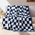 Elegant Comfort Premium Checkered Reversible Throw Blanket - Ultra Soft and Lightweight, Luxury Knitted Breathable Fleece for Couch, Bed, Sofa - Warm Velvet Fluffy Throw, 50 x 70 Inch, Navy Blue