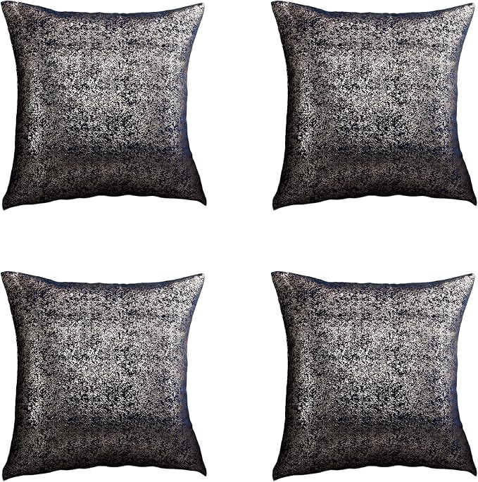 Gyulin Pack of 4,Silver Velvet Throw Pillow Covers 18x18 Inches, Sparkle Silver Foil Print Solid Square Pillow Covers Cushion Covers for Couch Sofa Home Bedroom Decor, Navy Blue