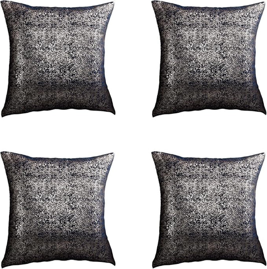 Gyulin Pack of 4,Silver Velvet Throw Pillow Covers 18x18 Inches, Sparkle Silver Foil Print Solid Square Pillow Covers Cushion Covers for Couch Sofa Home Bedroom Decor, Navy Blue