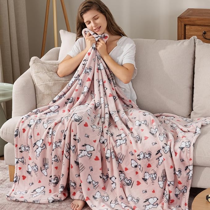 Berkshire Blanket Peanuts® VelvetLoft® Cute Character Snoopy Plush Throw Blanket,Peanuts Poses and Hearts Blush,Throw 55 in x 70 in (Official Peanuts® Product)