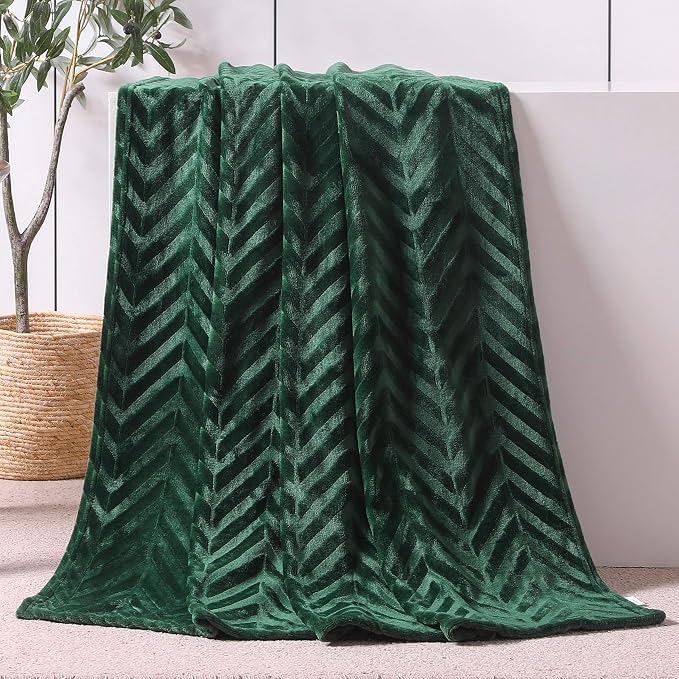 Whale Flotilla Flannel Fleece Throw Blanket for Couch, Emerald Green | Lightweight Breathable Soft Sofa Throws, Plush Fluffy Chevron Design Decorative Blankets for All Season, 50x60 Inch