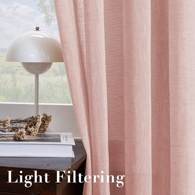 H.VERSAILTEX Linen Curtains Natural Blended Curtain Panels for Living Room/Light Reducing Linen Semi Sheer Curtains 84 inch Length 2 Panels Set Nickel Grommet Window Panels, 52" x 84", Baby Pink