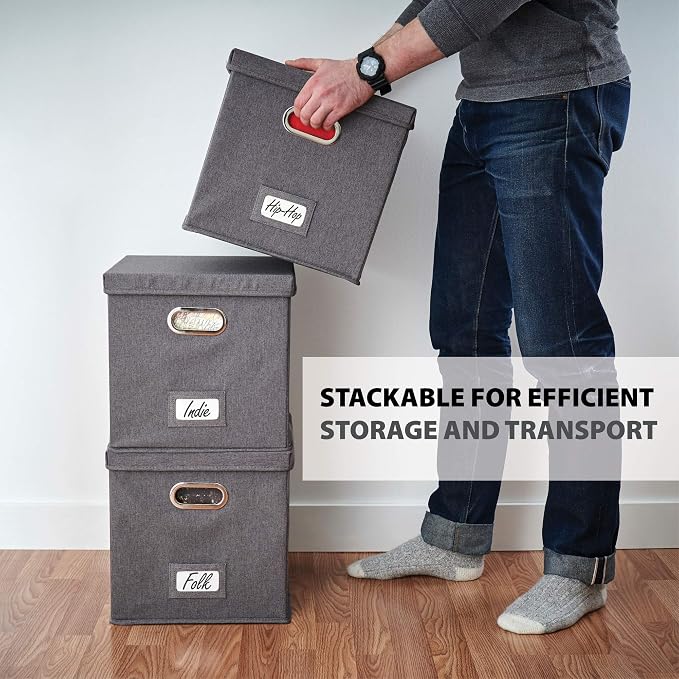 Decorative Vinyl Record Storage Box for 50+ Single Records - LP Holder
