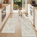Madane Washable Kitchen Rug Set of 3 Small Area Rugs Non-Slip, Beige/Brown | Vintage Hallway Entryway Door Mat Indoor Entrance Low Pile Floor Carpet Runner for Inside Front Entry Laundry 2x3+2x4+2x5