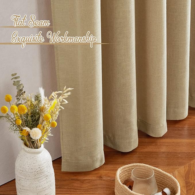 NICETOWN Linen Brown Curtains & Drapes Privacy with Light Filtering, Rod Pocket & Back Tab Flax Linen Burlap Window Treatments Vertical Drapes for Bedroom/Living Room, W52 x L84, 2 Panels