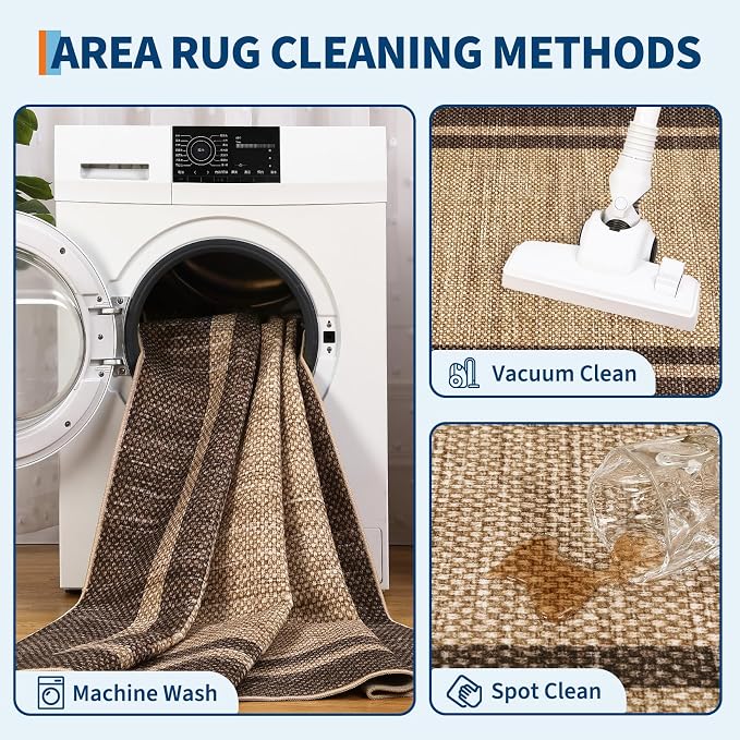 COZYLOOM 2x6 Bathroom Rug Runner Machine Washable Area Rugs for Entryway, Non Slip Stain Resistant Bordered Rug Non Shedding Low Pile Carpet Foldable Thin Soft Mats for Bedroom, Hallway, Brown