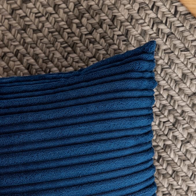 Kevin Textile Striped Corduroy 26”x26” Pillow Covers 2 Pack, Navy Blue