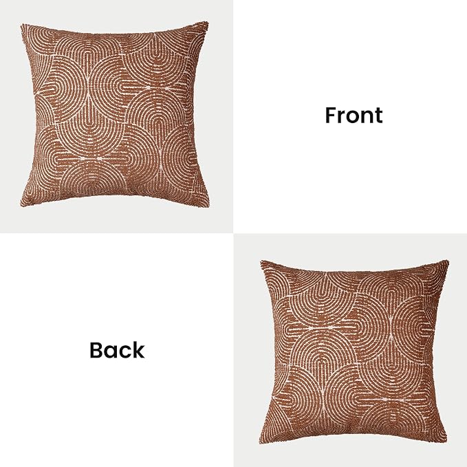 AELS Boho Decorative Textured Throw Pillow Covers 22x22, Modern Mid Century Rainbow Tufted Pillow Case, Farmhouse Rustic Geometric Woven Cushion Case for Bed Couch Sofa, Burnt Orange