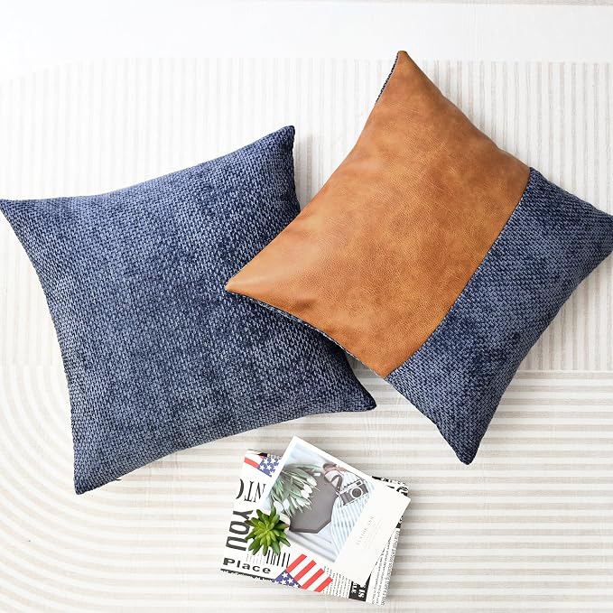 CaliTime Decorative Couch Throw Pillow Covers 16 X 16 Inches Navy Blue