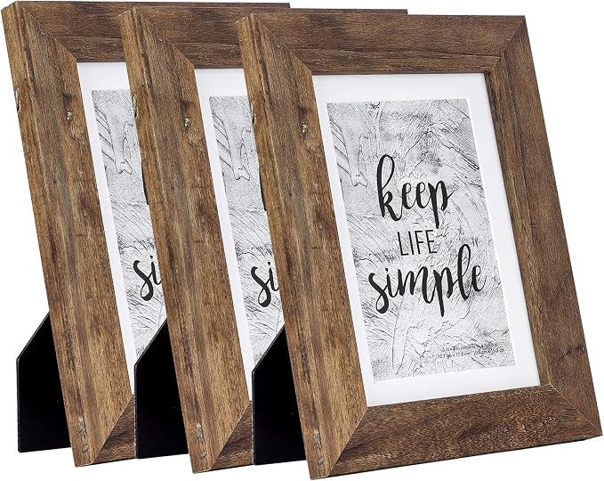 kennethan Rustic Brown 5x7 Picture Frames Wide Molding 3Pcs in 1 set Wooden frame for table and wall,Display for home decoration,holiday gift