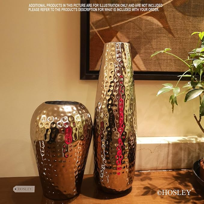 Hosley Hammered Metal Vase, 16.5” Tall Silver Teardrop Flower Vase for Centerpieces, Table Décor, Home & Wedding