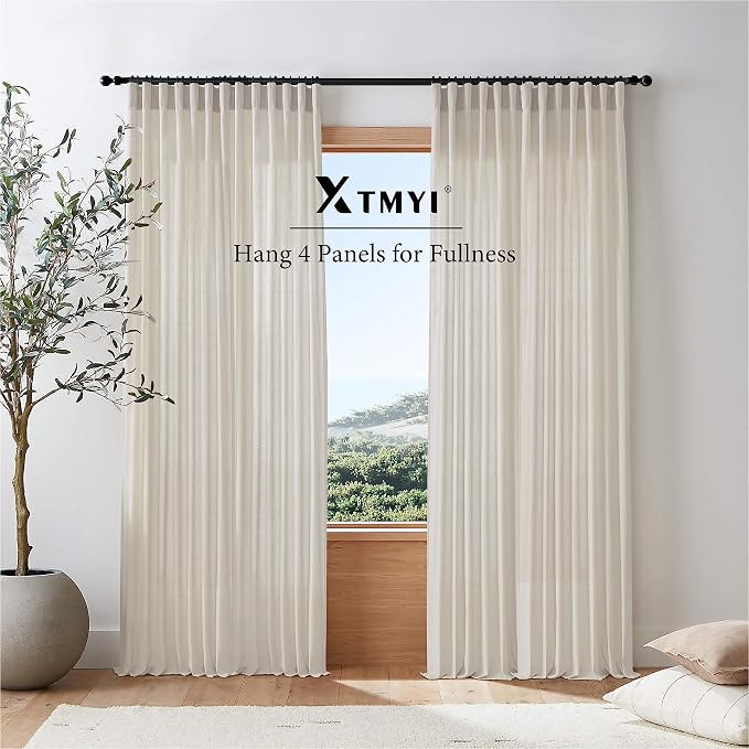 XTMYI 105 Inch Linen Curtains, Semi Sheer Light Filtering Drapes, Back Tab Window Drapes for Living Room Bedroom 2 Panel Set, Oatmeal Beige, 50" W x 104" Long