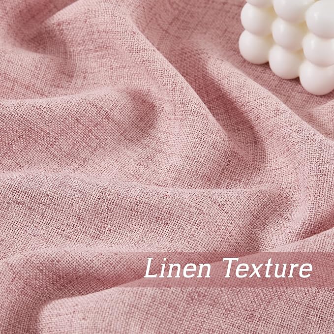 RYB HOME Linen Semi Sheer Curtains for Bedroom Living Room 96 inches Long | Light Filtering Privacy, Farmhouse Rustic Decor, Office Balcony Sliding Glass Door, W52 x L96, 2 Panels, Peach Blush