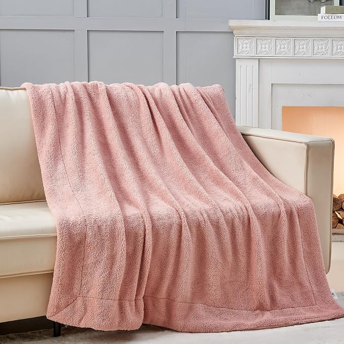 NEWCOSPLAY Knitted Throw Blanket for Couch Sofa Bed, Plush-Pink, 50"x60" | Super Soft Plush, Fuzzy Fluffy Microfiber, Lightweight Cozy Blanket for Room Decor, All Season Use