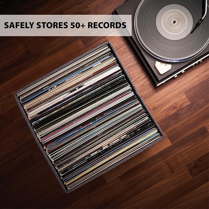 Decorative Vinyl Record Storage Box for 50+ Single Records - LP Holder