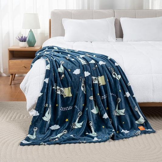 Berkshire Blanket & Mo Willems® VelvetLoft® Luxury Soft Cozy Cute Kids Throw Blanket,Gifts for Kids,Don’t Let The Pigeon Stay Up Late,50 in x 70 in(Official Mo Willems® Product)