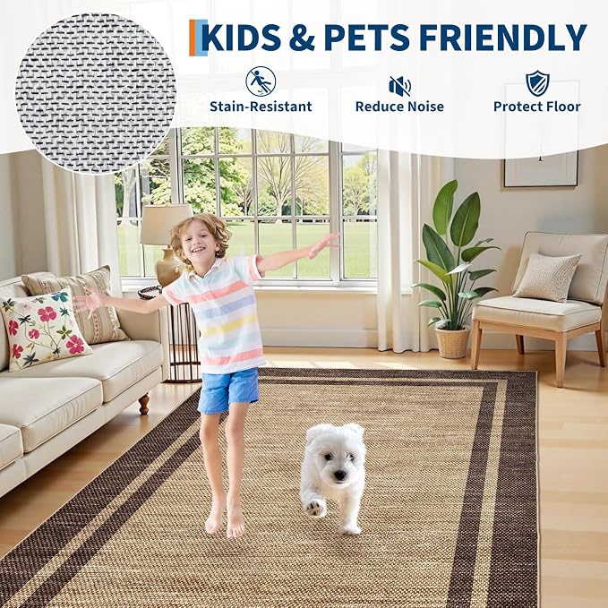COZYLOOM 2x6 Bathroom Rug Runner Machine Washable Area Rugs for Entryway, Non Slip Stain Resistant Bordered Rug Non Shedding Low Pile Carpet Foldable Thin Soft Mats for Bedroom, Hallway, Brown