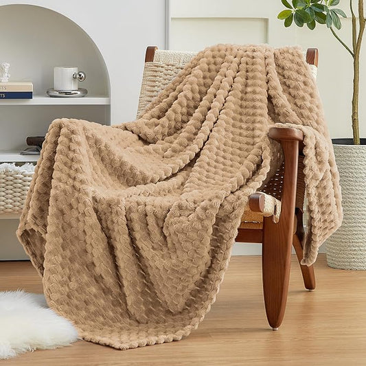 EXQ Home Fleece Blanket Twin Size for Couch or Bed - 3D Imitation Turtle Shell Jacquard Decorative Blankets - Cozy Soft Lightweight Fuzzy Flannel Blanket Suitable for All Seasons(60"×80",Brown)
