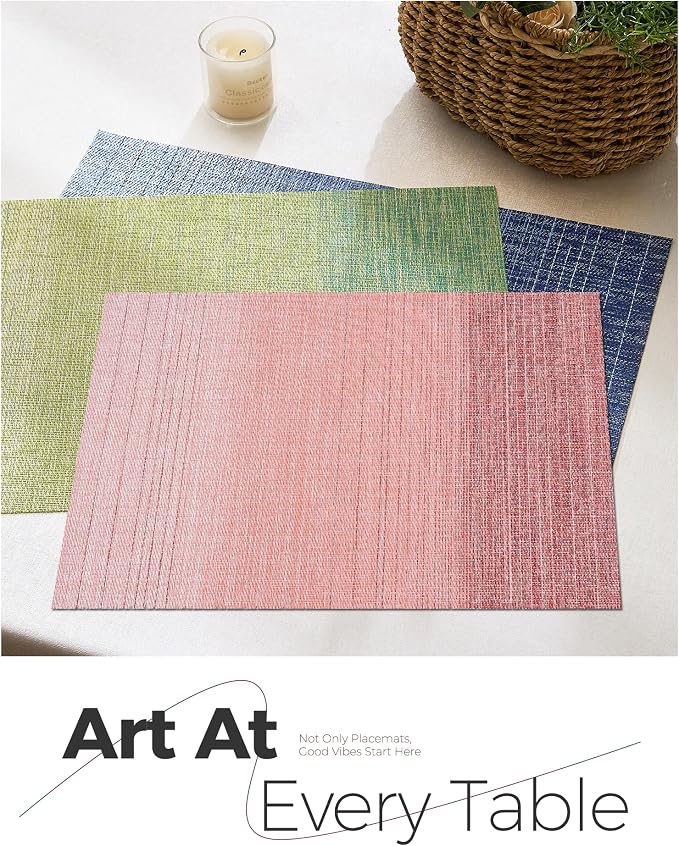 Leetaltree Gradient Pink Woven Placemats Set of 8 - Heat Resistant Non-Slip Place mats for Dining Table, Washable Durable PVC Vinyl Woven Table Mats(Gradient Pink, 8)