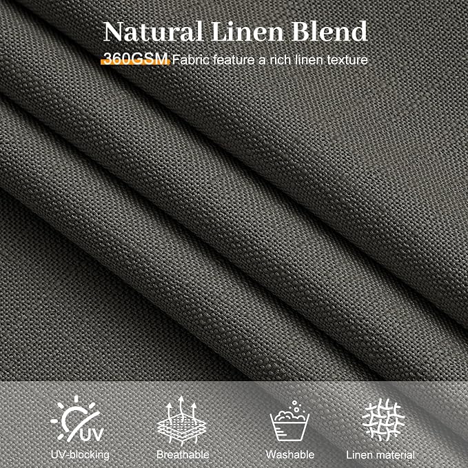 90 Inch Linen Pinch Pleated Sheer Light Filtering Curtains for Living Room | Semi Sheer, Farmhouse, Semi Sheer, Pinch Pleat, Linen Blend, Hook Ring, Memory Shape, W40xL90, 2 Panels, Charcoal Grey