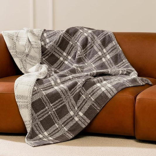 Knit Throw Blanket for Couch, Soft Cozy Fluffy Knitted Blanket for Sofa, Bed, Gift for Women Girls Home Decor (Dark Taupe, Throw 50x72)
