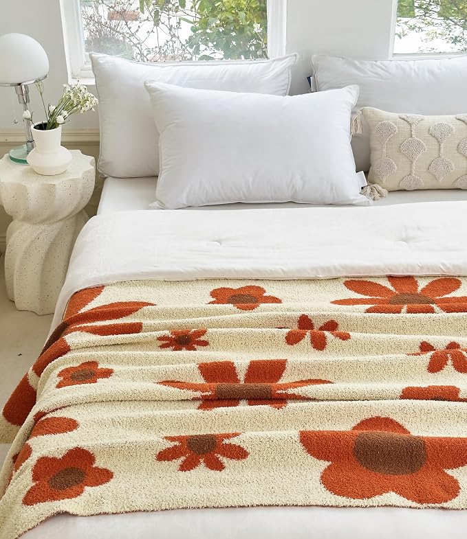 Ultra Soft Cozy Daisy Sunflower Knitted Throw Blanket Fluffy Microfiber Checkerboard Bed Blanket Lightweight Both Sides Blanket for Couch Sofa Bed (Daisy, Baby 30"x40")