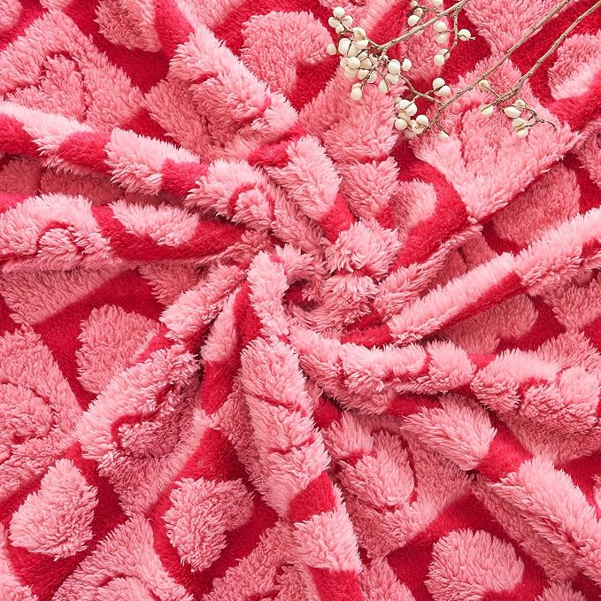 FY FIBER HOUSE Throw Blankets with Heart Checkered,Soft Warm Blankets for Lover Mom Father Gifts,Washable Lightweight Fuzzy Blanket for Couch Sofa Bed Office All Season(Hot Pink & Pink,50"x60"