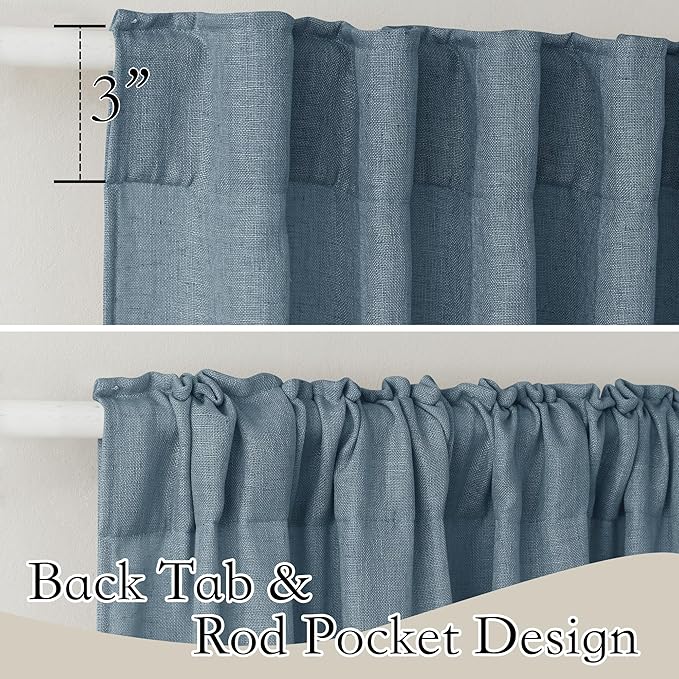 RYB HOME Sheer Curtains 108 inches, Extra Long Floor to Ceiling Curtains | Light Filtering Privacy,Faux Linen Fabric,Living Room Bedroom Sliding Glass Door,Back Tab,W52 x L108,2 Panels,Stone Blue