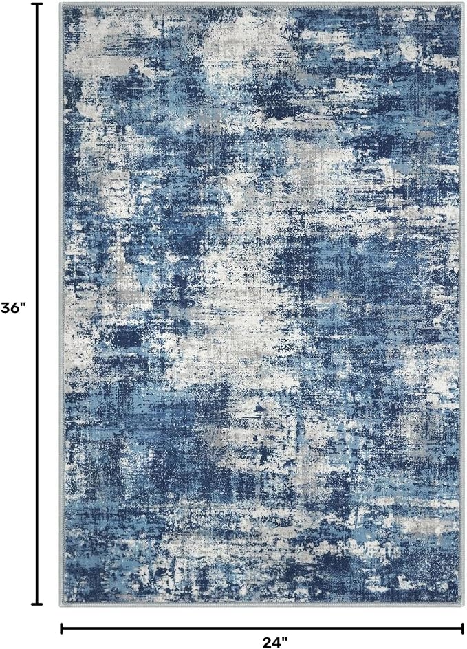 Lansny Abstract Washable Entryway Rug 2x3 Area Rug Small Non Slip Door Mat | Blue;Thin Printed Faux Wool Kitchen Rug;Door Mat;Small Rugs;Front Door Rug;IndoorEntry Rugs;Rubber Backed Foyer Floor Carpet