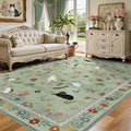 AIMPEAK Green 6x9 Washable Area Rug - Non Slip Low Pile Cat Floral Boho Vintage Carpet for Living Room, Bedroom, Farmhouse, Dining Room, Nursery, Girls Room, Kids Playroom, Green Multi