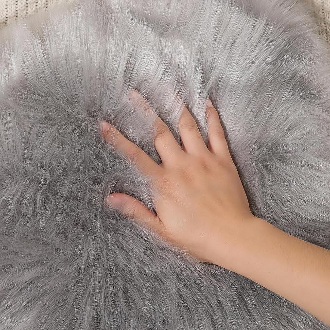 linmopm Faux Fur Sheepskin Rug, Grey, 4x6 ft | Shag Fluffy Fuzzy, High-Density Cushion, For Bedroom Bedside Living Room, Plush Carpet, Sofa Cover
