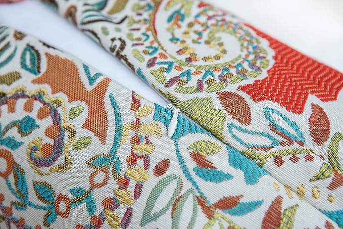 Mika Home Pack of 2 Decorative Pillow Covers Throw Pillow Cases,Paisley Pattern,18X18 Inches,Red Teal Cream Multicolor
