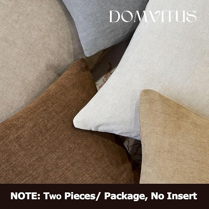 DOMVITUS Throw Pillow Covers 20x20 Pack of 2, Decorative Soft Soild Textured Accent Cushion Case, Neutral Boho Farmhouse Linen Pillow Covers for Couch Sofa Bedroom Living Room Home Decor, Light Grey
