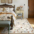 AIMPEAK 4x6 Washable Area Rug - Non Slip Low Pile Cat Floral Boho Medium Carpet for Living Room, Bedroom, Nursery, Girls' Room, Entryway, Farmhouse, Kids Playroom, Beige Multi